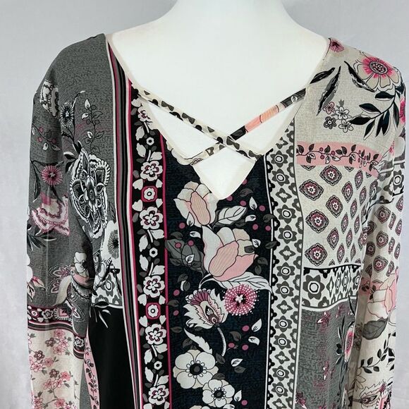 Maurice’s long split sleeve black gray and pink boho shift dress size large - Picture 4 of 6